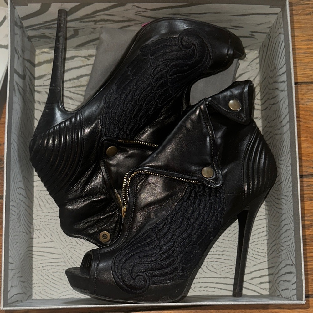 Alexander McQueen Black Peep-Toe Heeled Boots